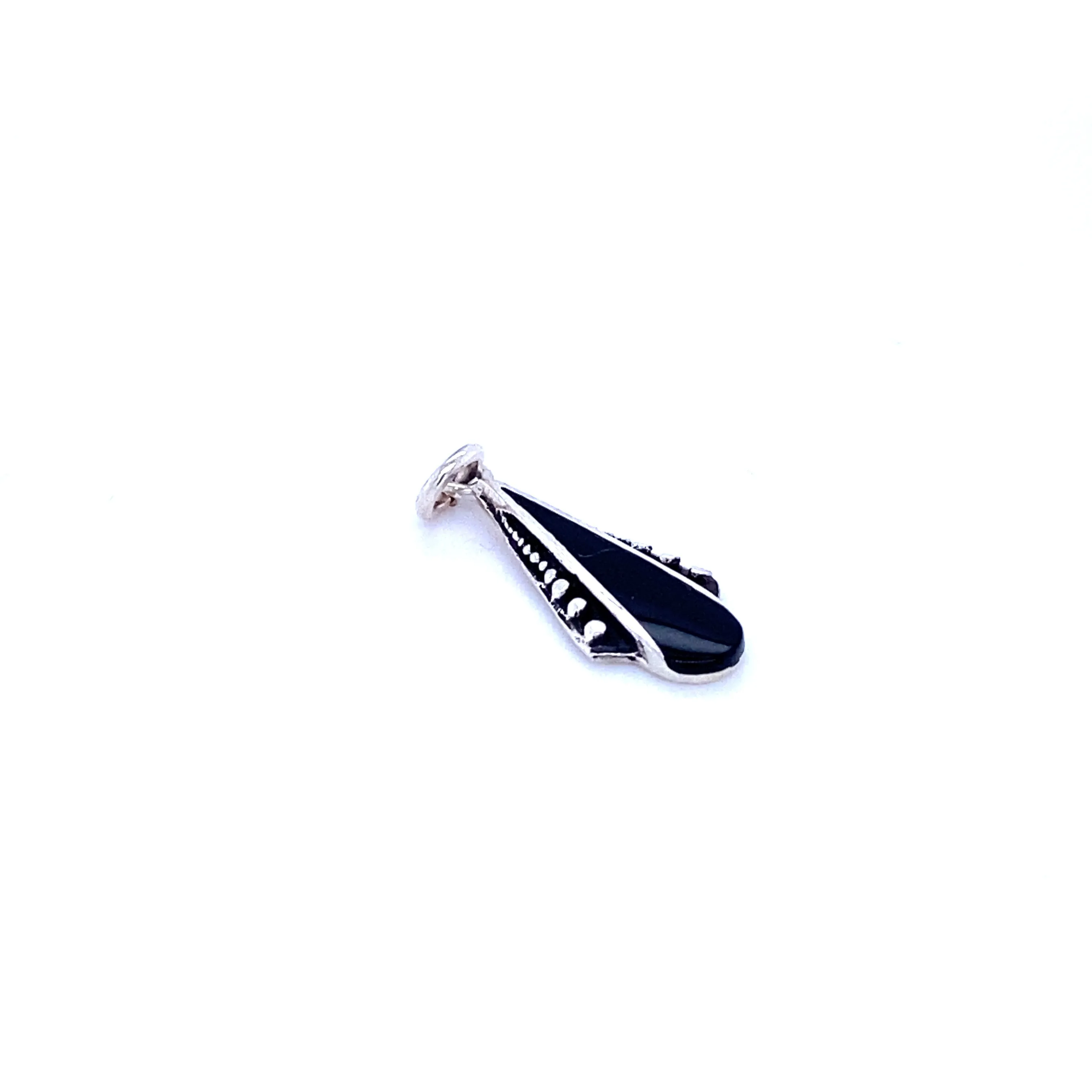 Teardrop Pendant with Inlaid Stones and Ball Border