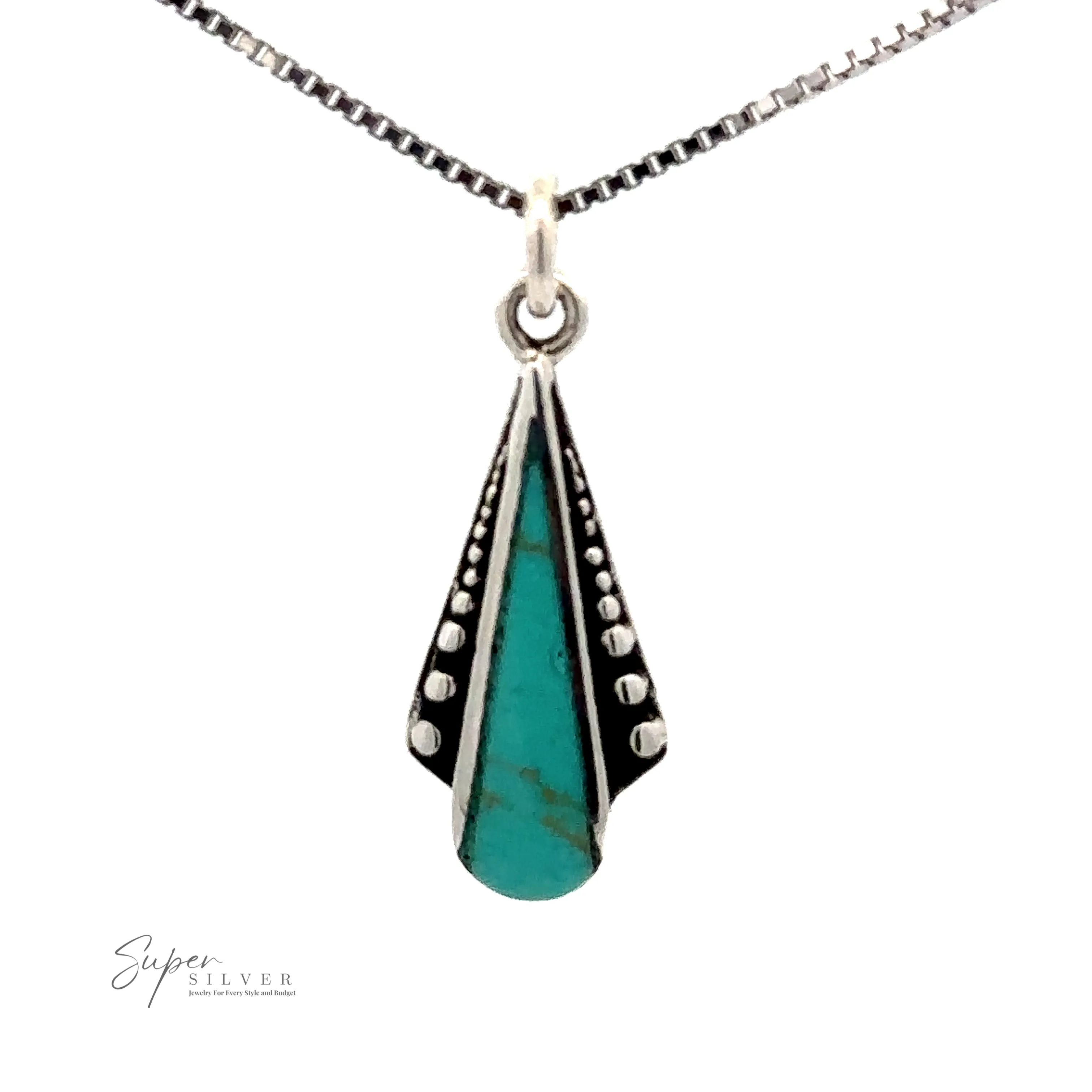 Teardrop Pendant with Inlaid Stones and Ball Border