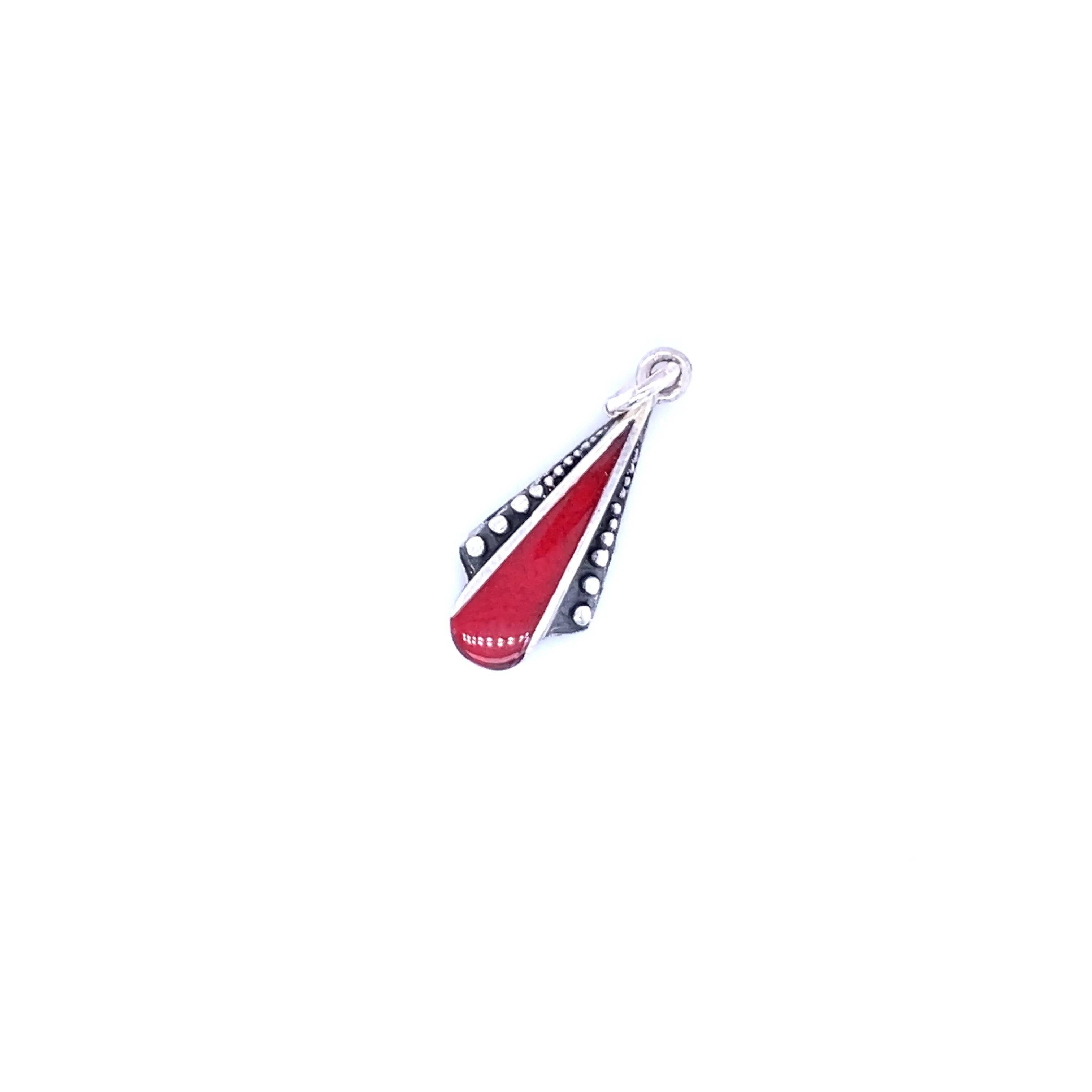 Teardrop Pendant with Inlaid Stones and Ball Border