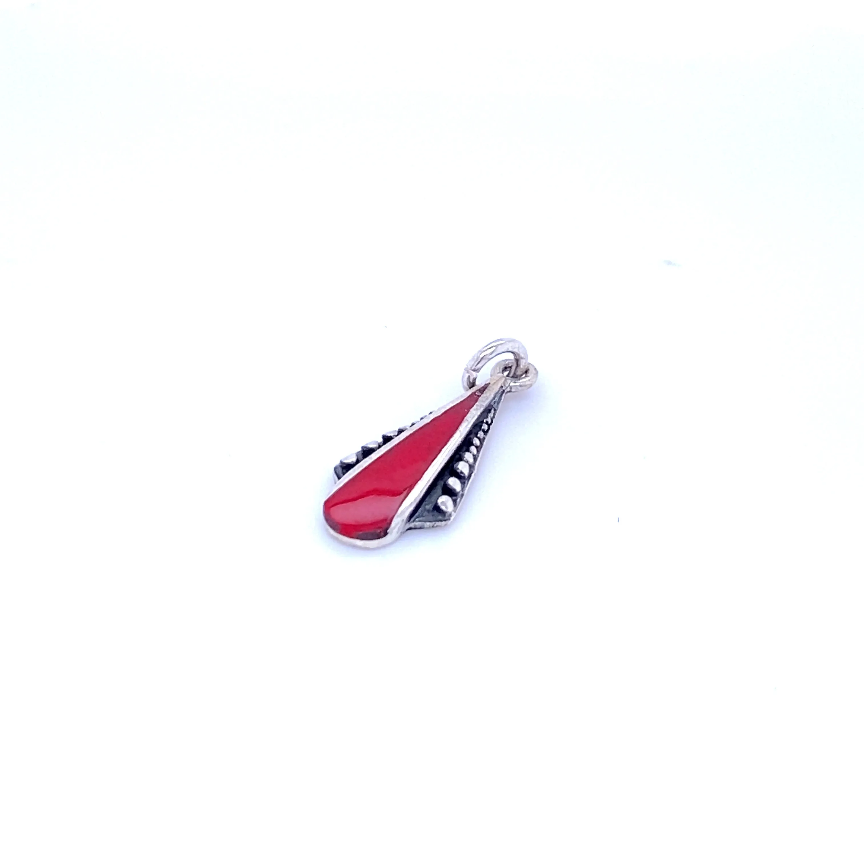 Teardrop Pendant with Inlaid Stones and Ball Border
