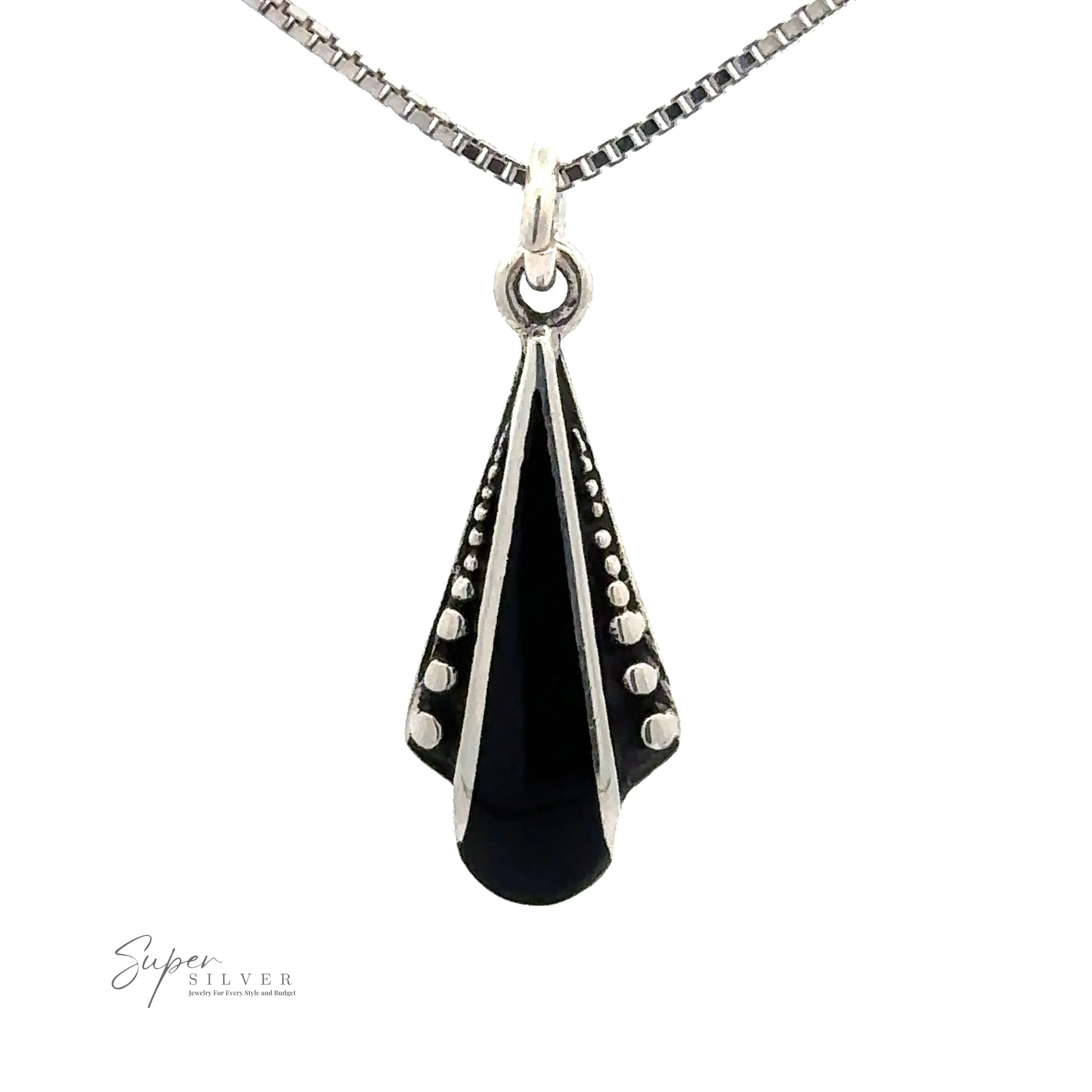Teardrop Pendant with Inlaid Stones and Ball Border