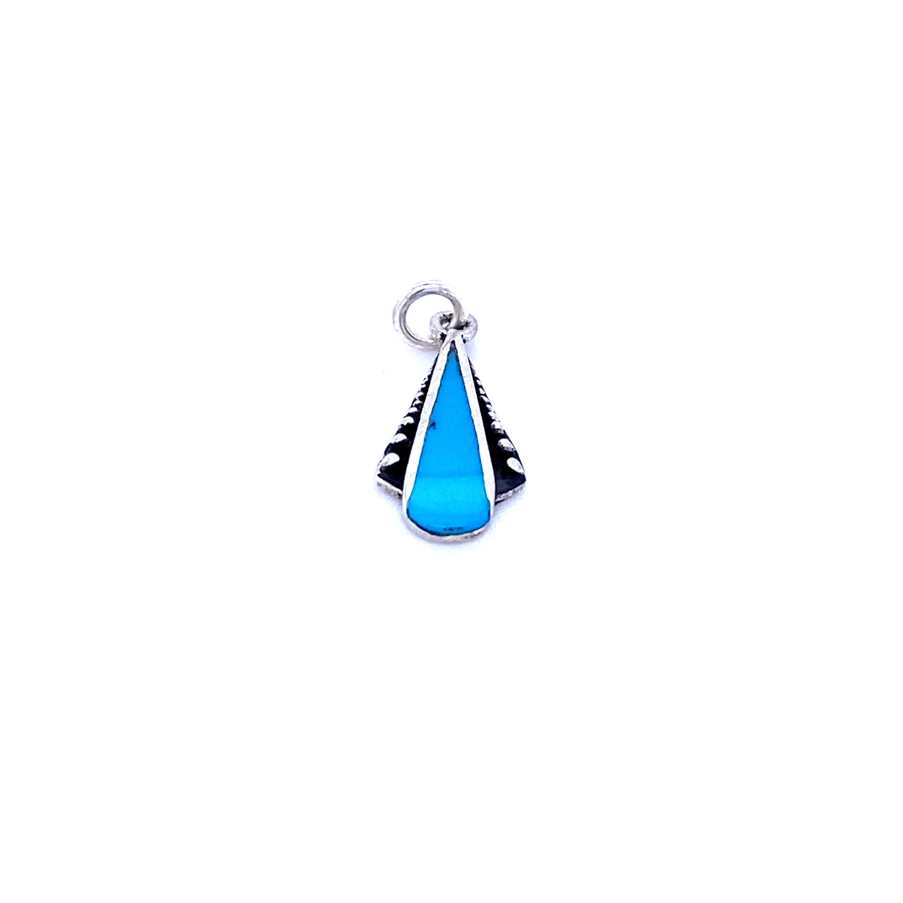 Teardrop Pendant with Inlaid Stones and Ball Border