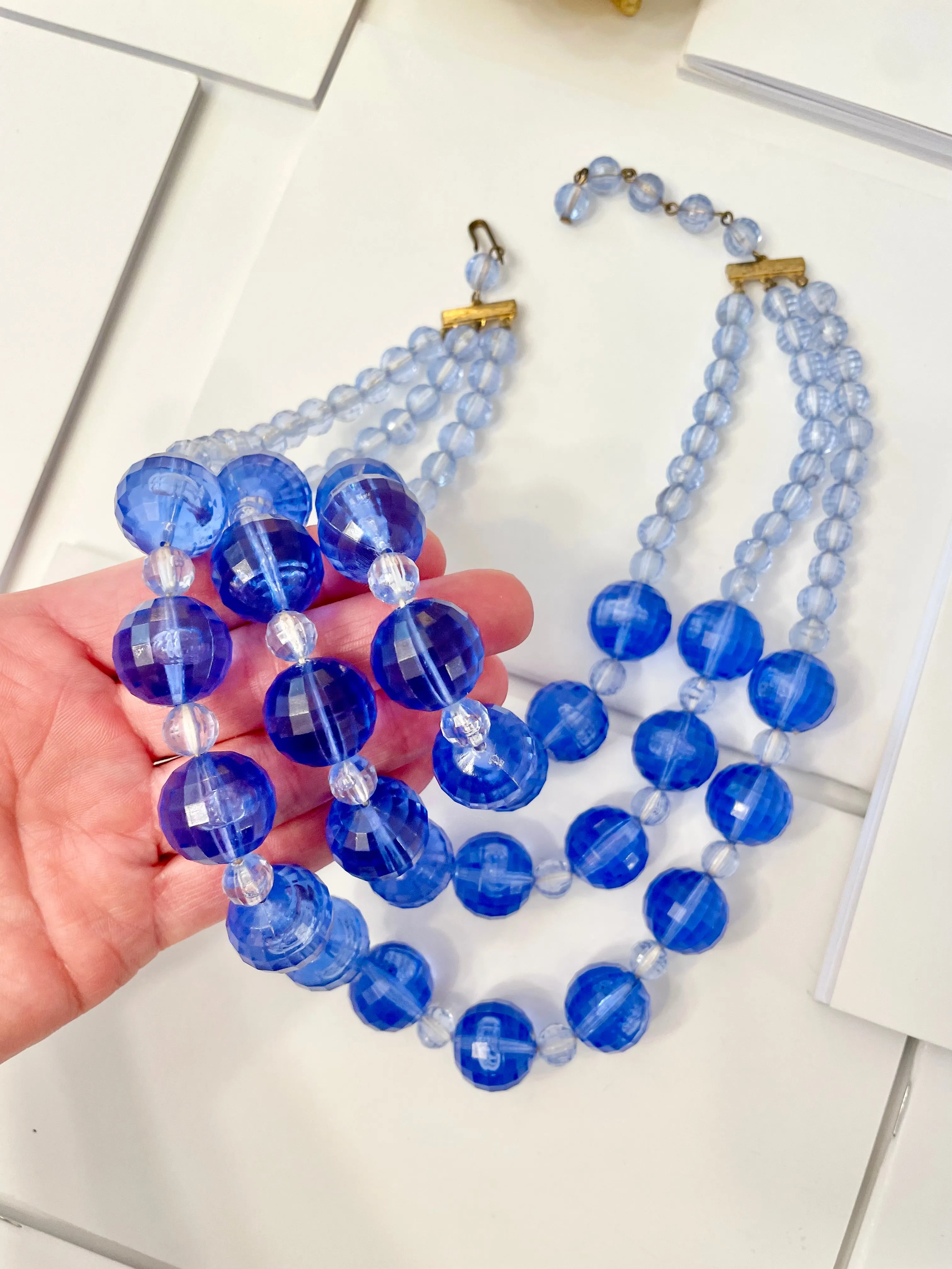The most divine sapphire resin stone multi strand classic necklace...