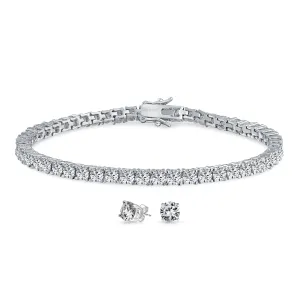 Traditional Bridal Jewelry 1 CT Solitaire Earrings & 10 CT CZ Tennis Bracelet