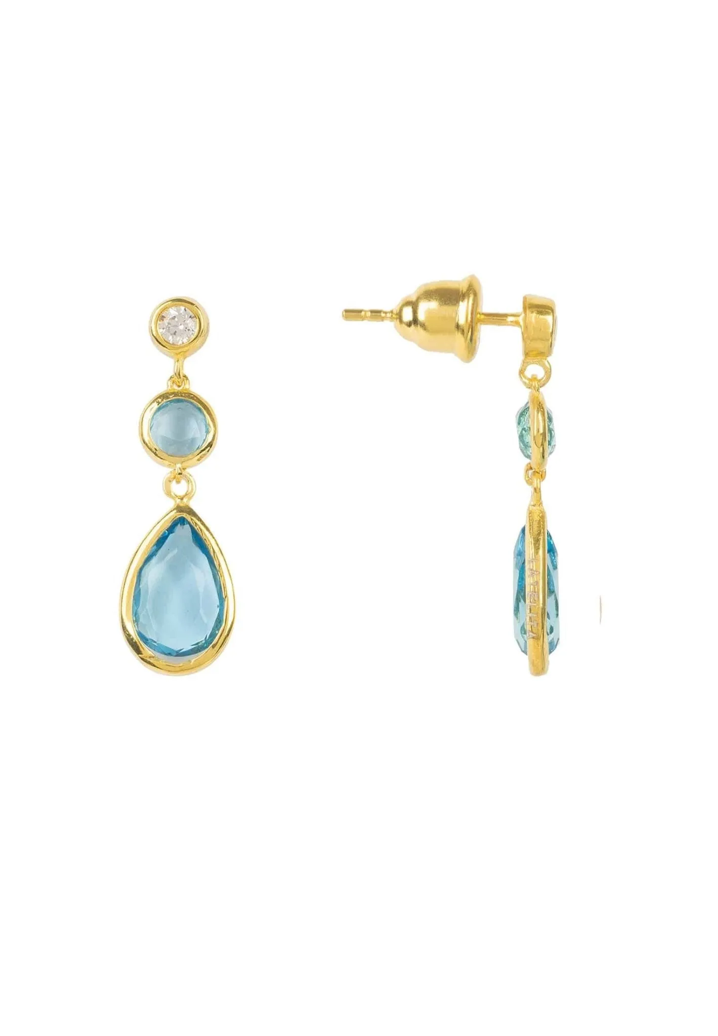 Tuscany Drop Earrings Dipped in Gold with Blue Topaz