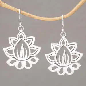 Unforgettable Lotus Sterling Silver Lotus Flower Dangle Earrings from Bali