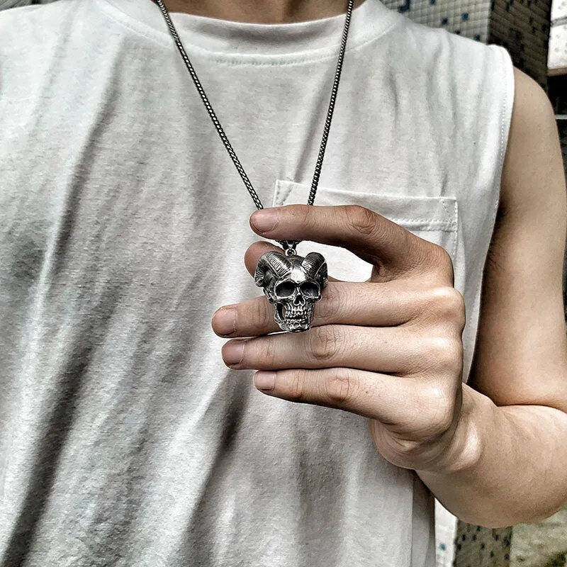 Unique Death Horned Skull Pendant Necklace