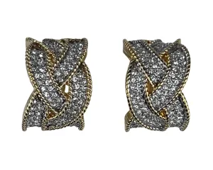 Vintage DOrlan Rhinestone Earrings Curved Clip-on Gold Tone