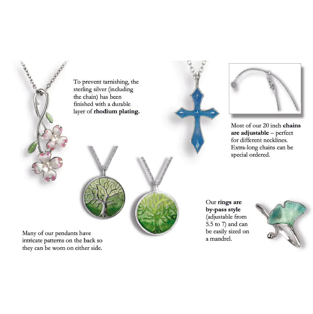 White Enamel Petals Centered Pink Rhodium Plated 925 Cascade Chain Pendants
