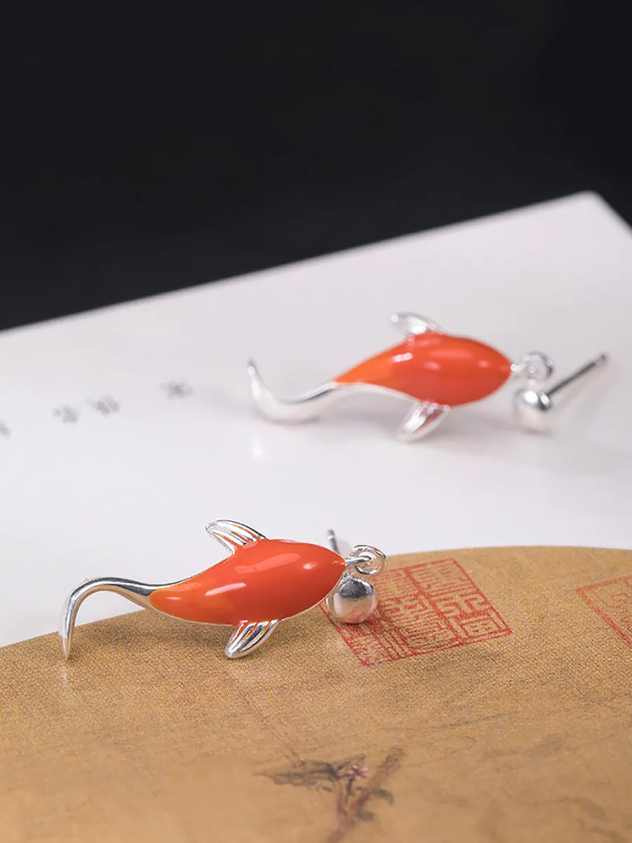 Women Casual Red Koi Sliver Pandent Earrings AI1023