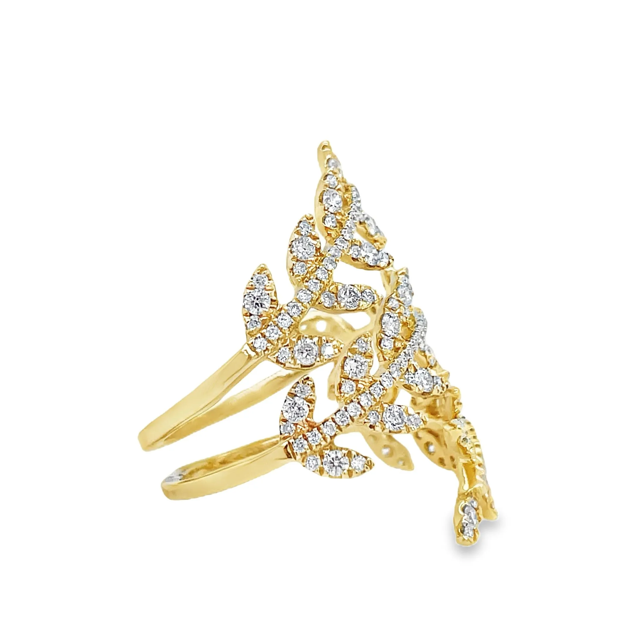 Wrap around Diamond Leaf Motif Ring