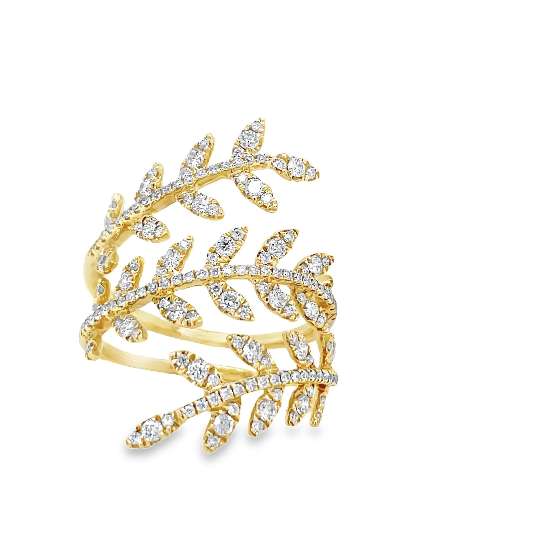 Wrap around Diamond Leaf Motif Ring