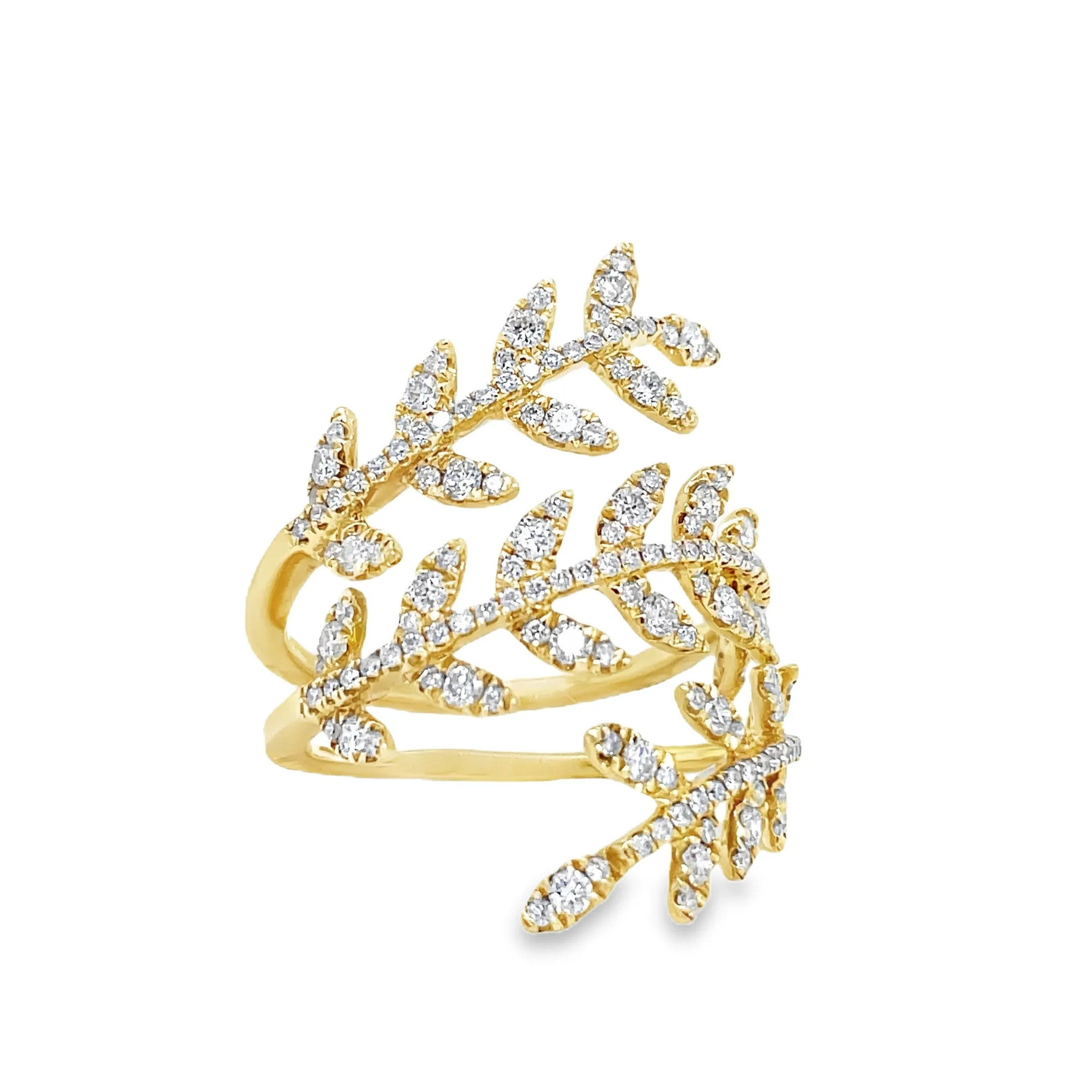 Wrap around Diamond Leaf Motif Ring